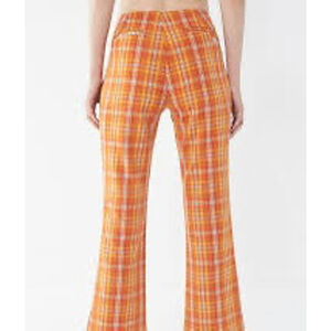 UO X GUESS Limited Orange Yellow Plaid Kick Flare Pants Size 6